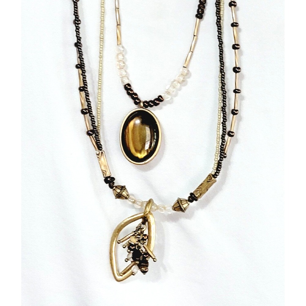 Vintage  4 beaded strands/pendants earth tones Necklace , Signed Chico's Boho